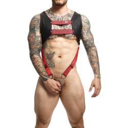 MOB Eroticwear Harnais et Cockring Dngeon Noir-Rouge
